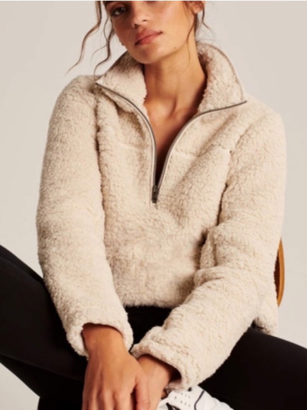 Abercrombie & Fitch Cozy Sherpa Half-Zip Olive Green Sweatshirt Jacket Size L